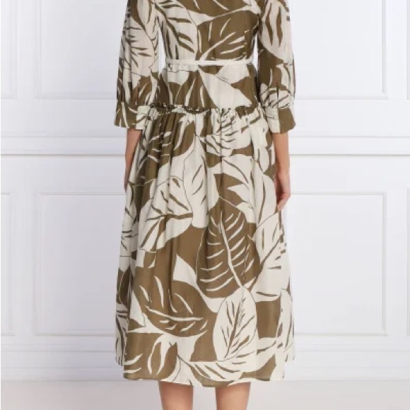 NWT Marella Spring 2024 Patterned Dress Long Tie Waist Olive - Picture 5 of 8